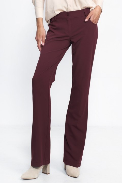 Bordowe spodnie typu bootcut SD80 Bordo - Nife Bordowe spodnie typu bootcut SD80 Bordo - Nife