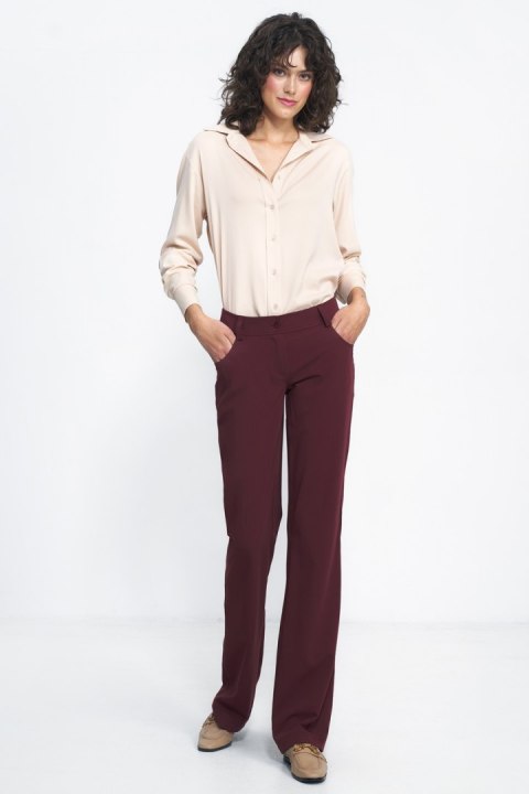 Bordowe spodnie typu bootcut SD80 Bordo - Nife Bordowe spodnie typu bootcut SD80 Bordo - Nife