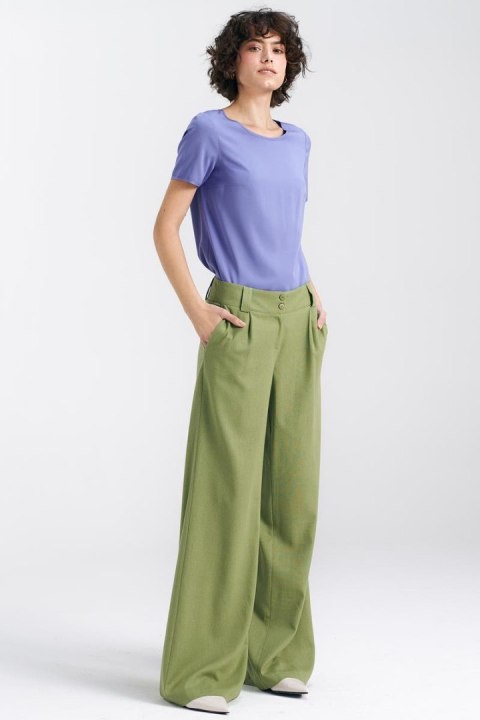 Spodnie lniane wide leg SD85 Green - Nife Spodnie lniane wide leg SD85 Green - Nife