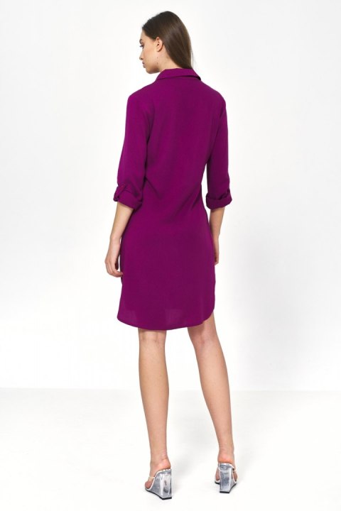 Sukienka Purpurowa sukienka oversize z podwijanym rękawem S226 Purpura - Nife Sukienka Purpurowa sukienka oversize z podwijanym rękawem S226 Purpura - Nife