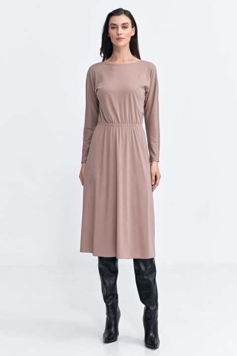 Sukienka z gumką w pasie S259 Beige - Nife Sukienka z gumką w pasie S259 Beige - Nife