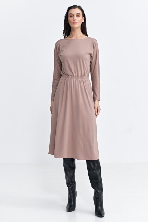 Sukienka z gumką w pasie S259 Beige - Nife Sukienka z gumką w pasie S259 Beige - Nife