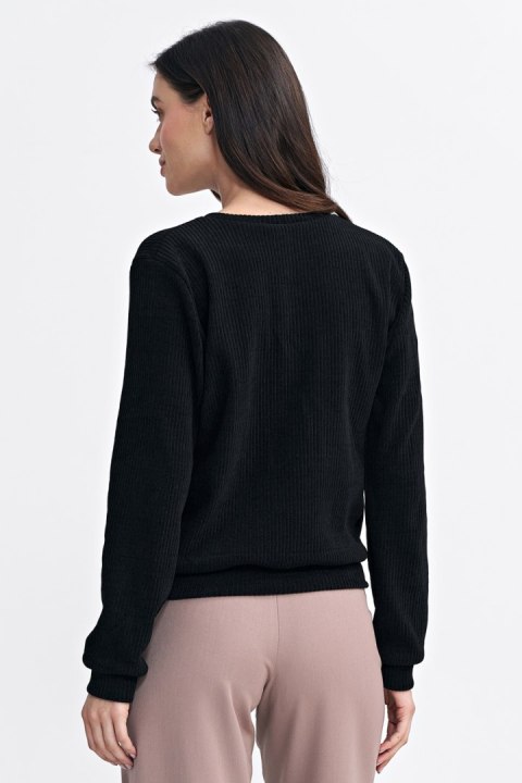 Bluza z dzianiny prążkowanej z długim rękawem BL08 Black - Nife Bluza z dzianiny prążkowanej z długim rękawem BL08 Black - Nife