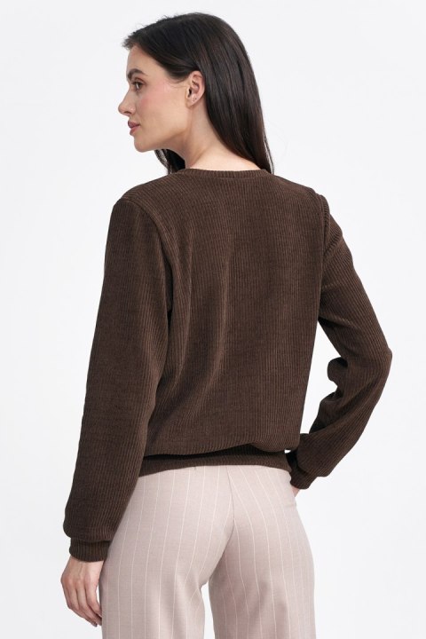 Bluza z dzianiny prążkowanej z długim rękawem BL08 Brown - Nife Bluza z dzianiny prążkowanej z długim rękawem BL08 Brown - Nife