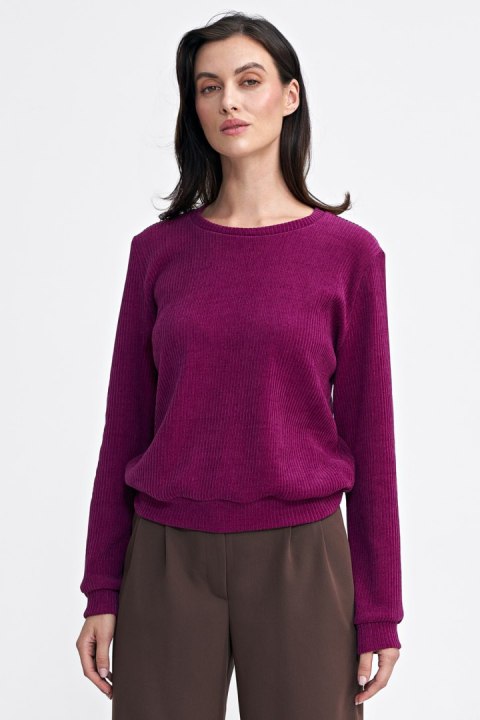 Bluza z dzianiny prążkowanej z długim rękawem BL08 Purpura - Nife Bluza z dzianiny prążkowanej z długim rękawem BL08 Purpura - Nife