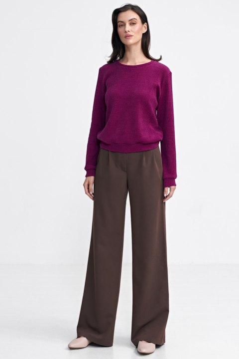 Bluza z dzianiny prążkowanej z długim rękawem BL08 Purpura - Nife Bluza z dzianiny prążkowanej z długim rękawem BL08 Purpura - Nife