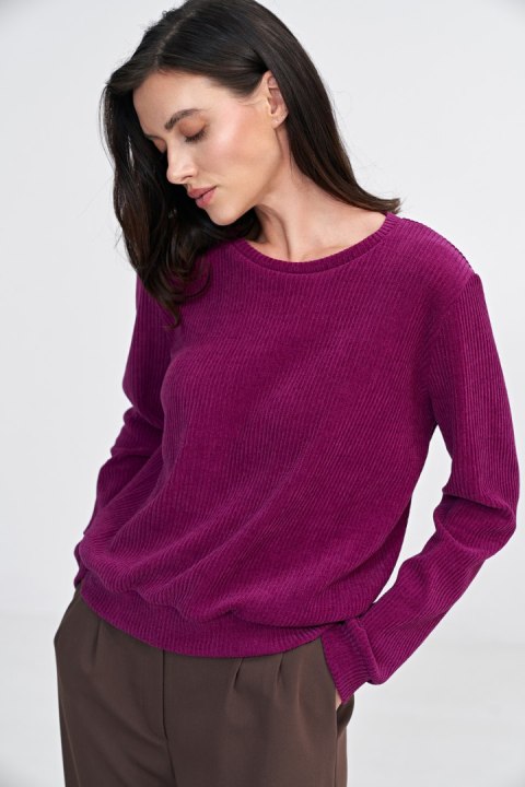 Bluza z dzianiny prążkowanej z długim rękawem BL08 Purpura - Nife Bluza z dzianiny prążkowanej z długim rękawem BL08 Purpura - Nife