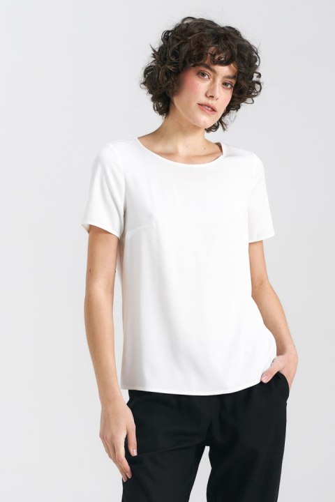 Bluzka basic z krótkim rękawem B160 Ecru - Nife Bluzka basic z krótkim rękawem B160 Ecru - Nife