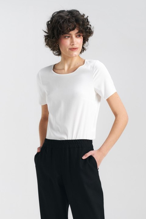 Bluzka basic z krótkim rękawem B160 Ecru - Nife Bluzka basic z krótkim rękawem B160 Ecru - Nife