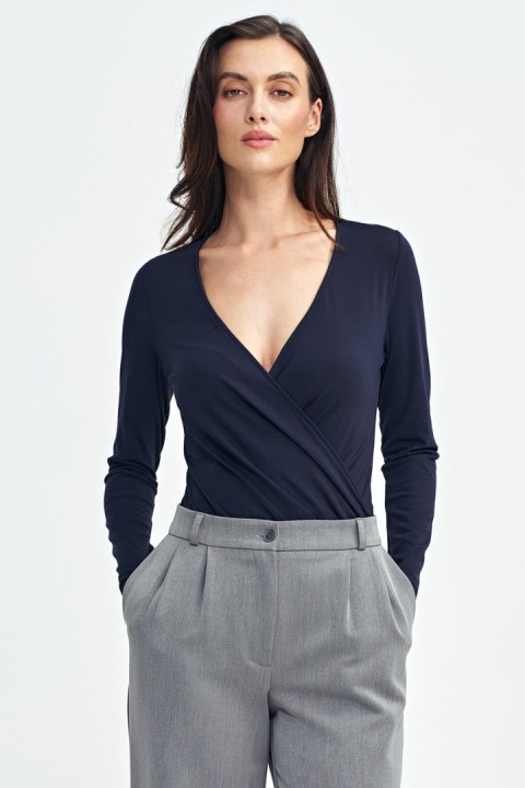 Bluzka body z kopertowym dekoltem B176 Navy - Nife Bluzka body z kopertowym dekoltem B176 Navy - Nife