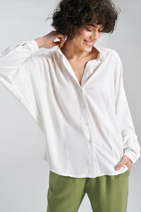 Bluzka oversize fason nietoperz B158 Ecru - Nife Bluzka oversize fason nietoperz B158 Ecru - Nife