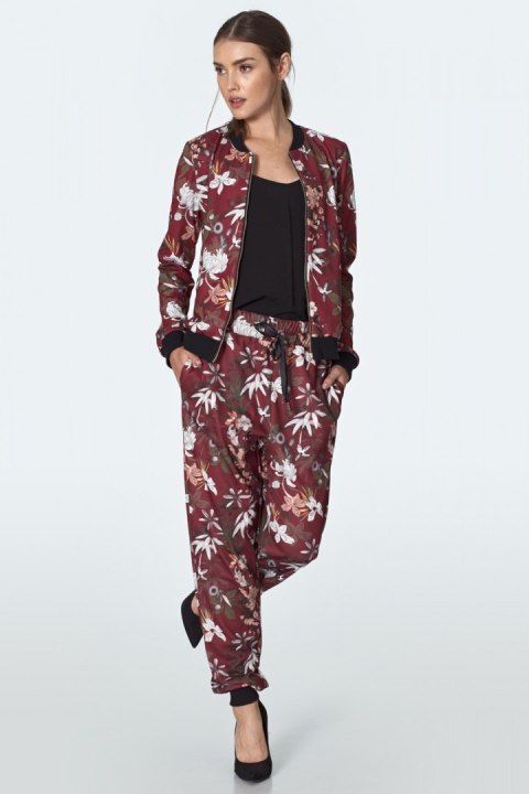 Bordowa bomberka w kwiaty BL01 Flowers/Bordo - Nife Bordowa bomberka w kwiaty BL01 Flowers/Bordo - Nife