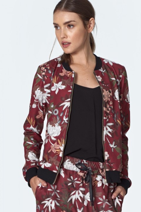Bordowa bomberka w kwiaty BL01 Flowers/Bordo - Nife Bordowa bomberka w kwiaty BL01 Flowers/Bordo - Nife