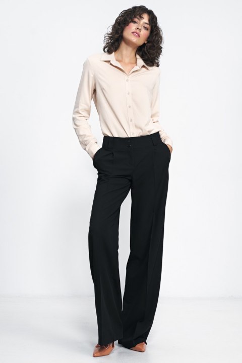 Czarne spodnie typu wide leg SD81 Black - Nife Czarne spodnie typu wide leg SD81 Black - Nife