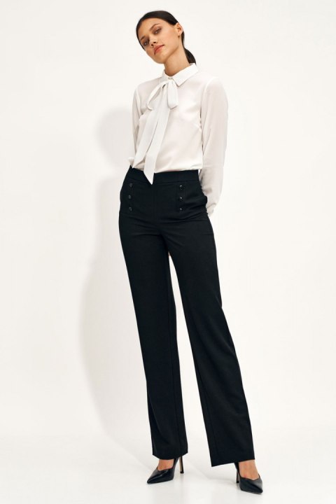 Czarne spodnie wide leg z wysokim stanem SD71 Black - Nife Czarne spodnie wide leg z wysokim stanem SD71 Black - Nife