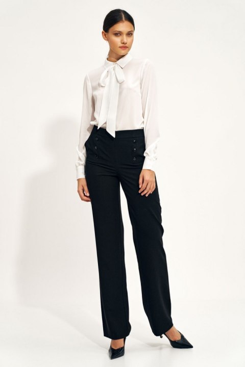 Czarne spodnie wide leg z wysokim stanem SD71 Black - Nife Czarne spodnie wide leg z wysokim stanem SD71 Black - Nife