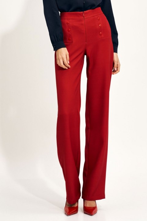 Czerwone spodnie wide leg z wysokim stanem SD71 Red - Nife Czerwone spodnie wide leg z wysokim stanem SD71 Red - Nife