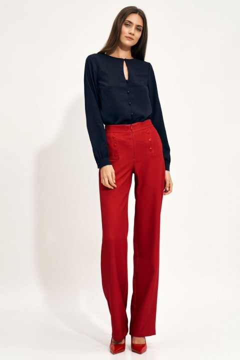 Czerwone spodnie wide leg z wysokim stanem SD71 Red - Nife Czerwone spodnie wide leg z wysokim stanem SD71 Red - Nife