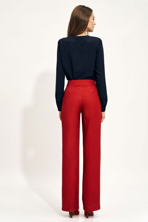 Czerwone spodnie wide leg z wysokim stanem SD71 Red - Nife Czerwone spodnie wide leg z wysokim stanem SD71 Red - Nife