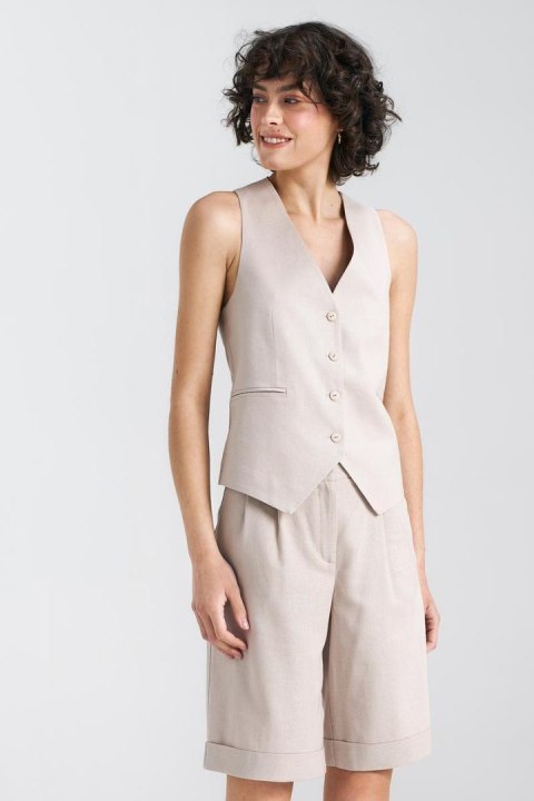 Kamizelka klasyczna lniana KA05 Beige - Nife Kamizelka klasyczna lniana KA05 Beige - Nife