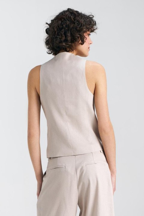 Kamizelka klasyczna lniana KA05 Beige - Nife Kamizelka klasyczna lniana KA05 Beige - Nife