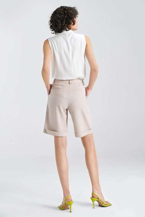 Krótkie lniane spodnie typu szorty SD86 Beige - Nife Krótkie lniane spodnie typu szorty SD86 Beige - Nife