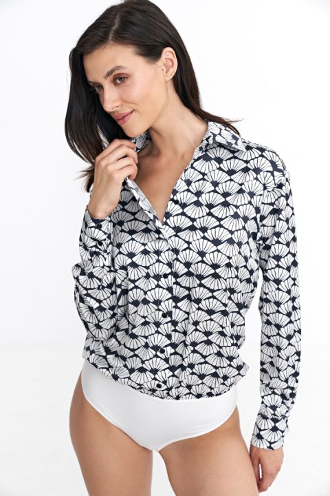 Satynowa koszula body K83 Navy/Wzór - Nife Satynowa koszula body K83 Navy/Wzór - Nife