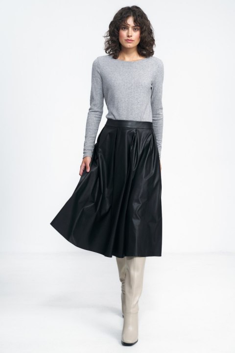 Spódnica Czarna spódnica midi z ecoskóry SP71 Black - Nife Spódnica Czarna spódnica midi z ecoskóry SP71 Black - Nife