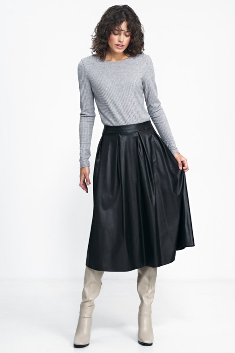 Spódnica Czarna spódnica midi z ecoskóry SP71 Black - Nife Spódnica Czarna spódnica midi z ecoskóry SP71 Black - Nife