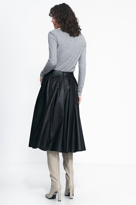 Spódnica Czarna spódnica midi z ecoskóry SP71 Black - Nife Spódnica Czarna spódnica midi z ecoskóry SP71 Black - Nife