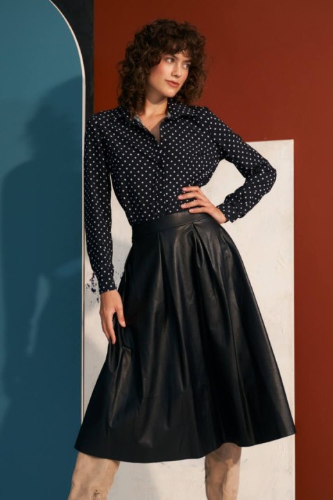 Spódnica Czarna spódnica midi z ecoskóry SP71 Black - Nife Spódnica Czarna spódnica midi z ecoskóry SP71 Black - Nife