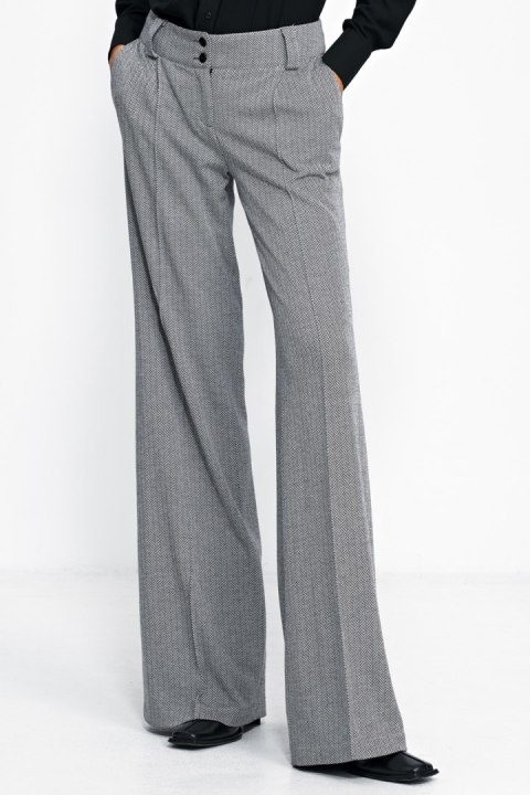 Spodnie wide leg w czarną jodełkę SD82 Black - Nife Spodnie wide leg w czarną jodełkę SD82 Black - Nife
