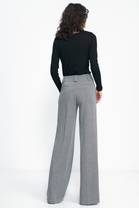Spodnie wide leg w czarną jodełkę SD82 Black - Nife Spodnie wide leg w czarną jodełkę SD82 Black - Nife