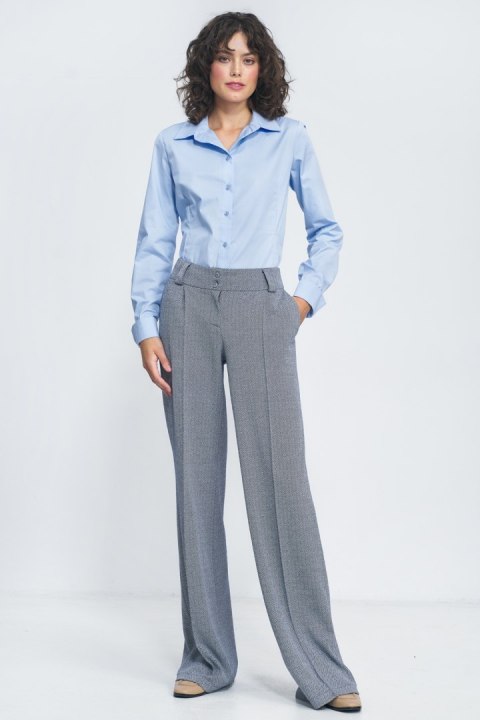 Spodnie wide leg w granatową jodełkę SD82 Navy - Nife Spodnie wide leg w granatową jodełkę SD82 Navy - Nife
