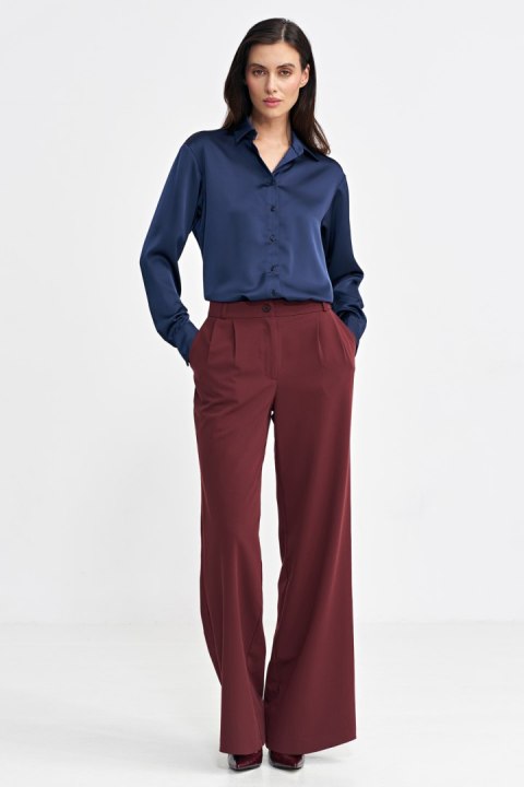 Spodnie z zakładkami wide leg SD102 Bordo - Nife Spodnie z zakładkami wide leg SD102 Bordo - Nife