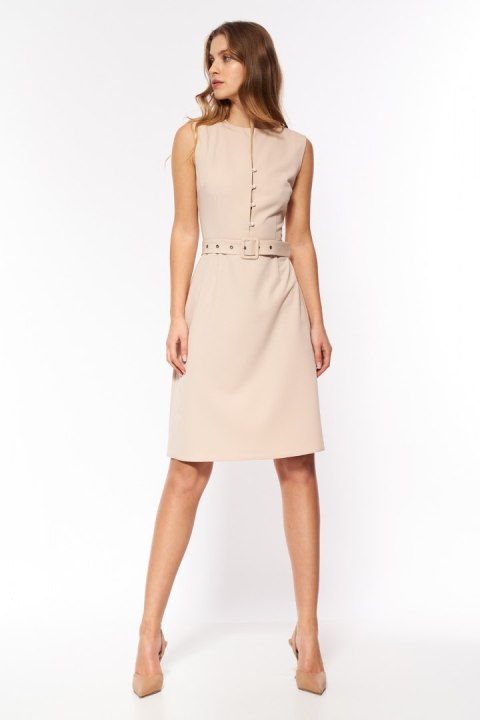 Sukienka Beżowa elegancka sukienka bez rękawów S200 Beige - Nife Sukienka Beżowa elegancka sukienka bez rękawów S200 Beige - Nife