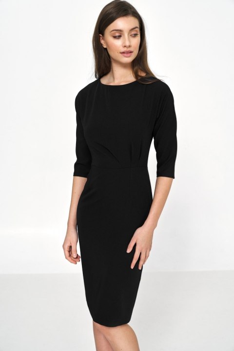 Sukienka Czarna sukienka z asymetrycznymi draperiami S218 Black - Nife Sukienka Czarna sukienka z asymetrycznymi draperiami S218 Black - Nife