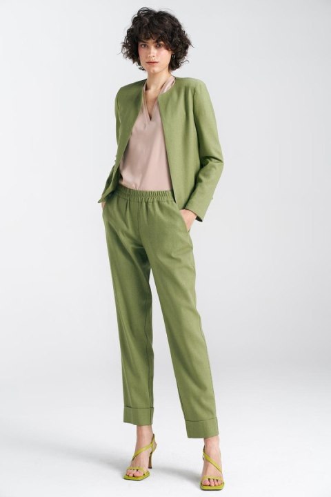 Żakiet typu chanel lniany Z54 Green Pistacjowy - Nife Żakiet typu chanel lniany Z54 Green Pistacjowy - Nife