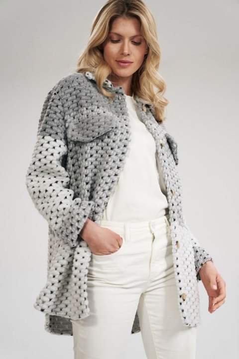 Kurtka Damska Model M857 Grey Pasy - Figl Kurtka Damska Model M857 Grey Pasy - Figl