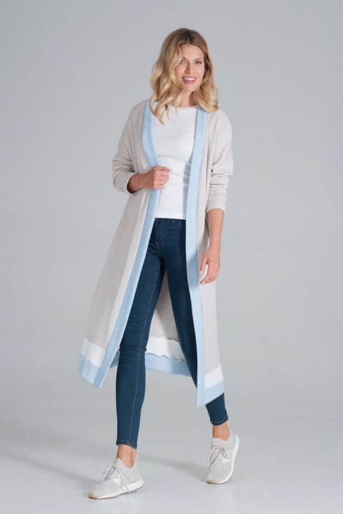 Sweter Kardigan Model M845 Beż/Błękit/Biały - Figl Sweter Kardigan Model M845 Beż/Błękit/Biały - Figl