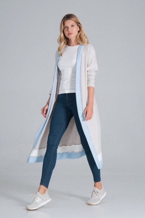 Sweter Kardigan Model M845 Beż/Błękit/Biały - Figl Sweter Kardigan Model M845 Beż/Błękit/Biały - Figl