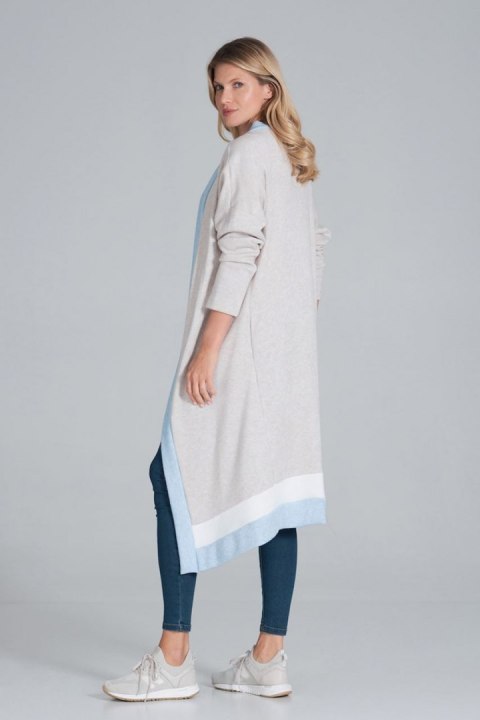 Sweter Kardigan Model M845 Beż/Błękit/Biały - Figl Sweter Kardigan Model M845 Beż/Błękit/Biały - Figl
