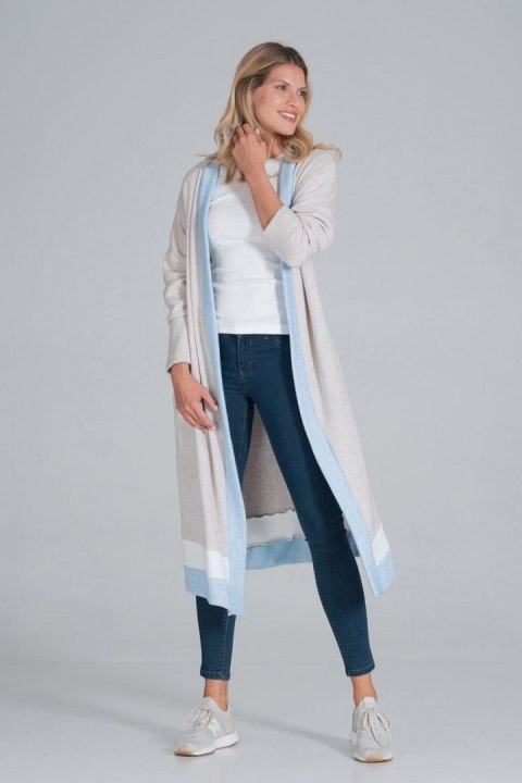 Sweter Kardigan Model M845 Beż/Błękit/Biały - Figl Sweter Kardigan Model M845 Beż/Błękit/Biały - Figl
